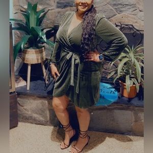 Long Sleeve Wrap Velvet Mini Dress Sexy V Neck Cocktail Party Club Dress